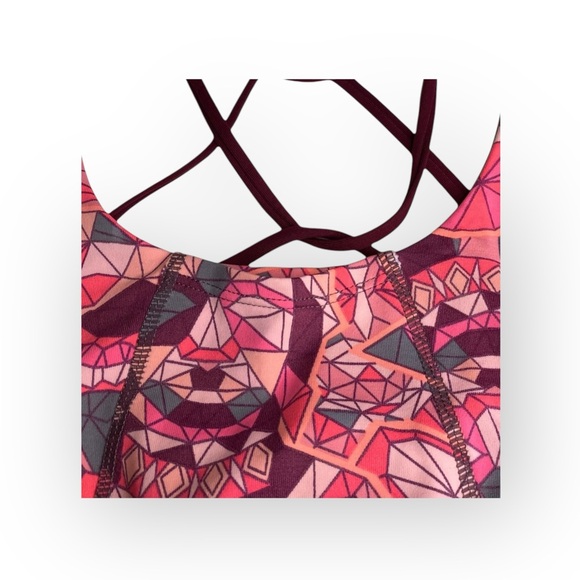 Maaji ꕥ Strappy Back Sports Bra Bralette Top ꕥ Pink Mauve Geometric Print ꕥ Med - Picture 13 of 16